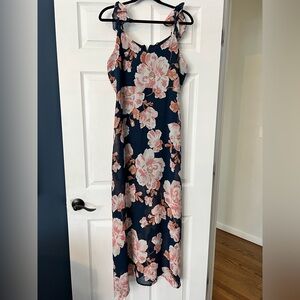 Shinestar Navy and Pink Floral Maxi Dress